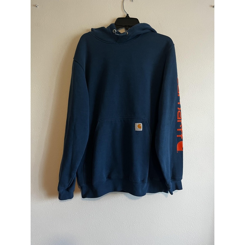 Carhartt Hoodie Mens Medium Blue‎ Original Fit Fleece Pullover Logo Workwear